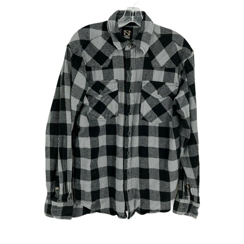 Noble Outfitters Pearl Snap Shirts Men's Medium Black Grey Plaid Long Sl…